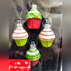 Set Of 12 Grinch Cupcake Glass Ornaments (12ea.)